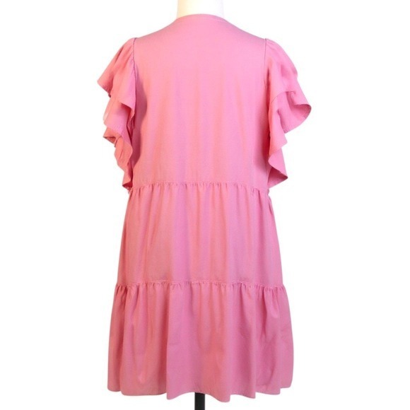 TART Eli Flutter Sleeve Tiered Dress Chateau Rose Pink Large $194 - Picture 8 of 12